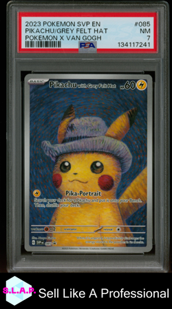 PIKACHU/GREY FELT HAT POKEMON X VAN GOGH SVP EN-SV BLCK STR PRM 2023 085 PSA 7 - Image 1
