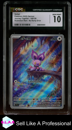 NOIBAT JOURNEY TOGETHER - JTG DE ILL RARE NO RARITY ERROR 169/159 POKEMON CGC 10 - Image 1