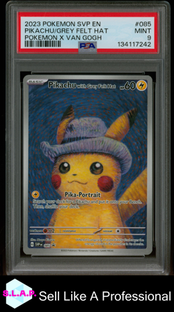 PIKACHU/GREY FELT HAT POKEMON X VAN GOGH SVP EN-SV BLCK STR PRM 2023 085 PSA 9 - Image 1