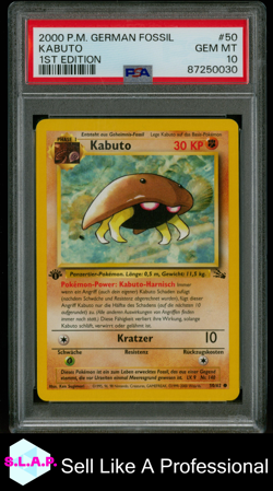 KABUTO 1ST EDITION POKEMON GERMAN FOSSIL 2000 50 PSA 10 - Image 1