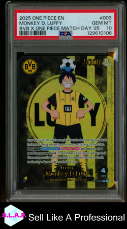MONKEY D. LUFFY BVB X ONE PIECE MATCH DAY '25 ONE PIECE PROMOS 2025 003 PSA 10 - Image 1