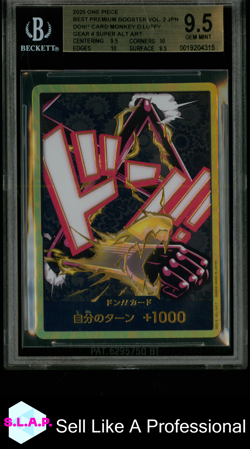 MONKEY.D.LUFFY GOLD DON!! SUPER ALT ART ONE PIECE 2025 PRB02 VOL. 2 JAP BGS 9.5 - Image 1