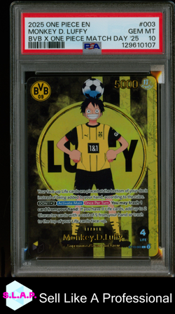 MONKEY D. LUFFY BVB X ONE PIECE MATCH DAY '25 ONE PIECE PROMOS 2025 003 PSA 10 - Image 1