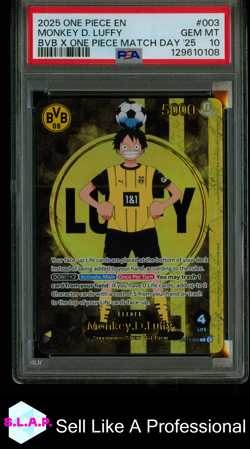 MONKEY D. LUFFY BVB X ONE PIECE MATCH DAY '25 ONE PIECE PROMOS 2025 003 PSA 10 - Image 1