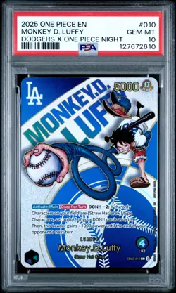 2025 ONE PIECE PROMO EB02 010 DODGERS X ONE PIECE NIGHT MONKEY D LUFFY PSA 10 - Image 1