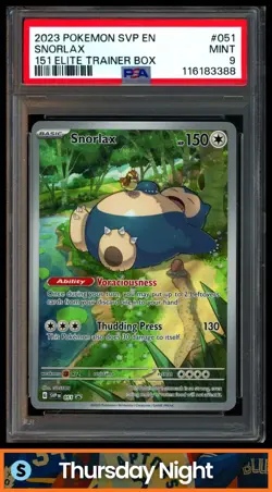 2023 POKEMON SV BLACK STAR PROMOS - SVP EN #051 SNORLAX 151 ETB PSA 9 - Image 1