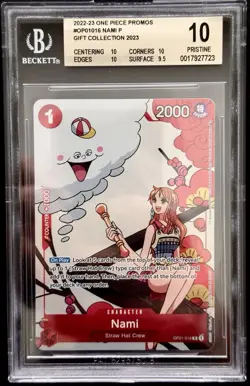 BGS 10 PRISTINE 2022-23 ONE PIECE PROMOS GIFT COLL 2023 P #OP01016 NAMI - Image 1