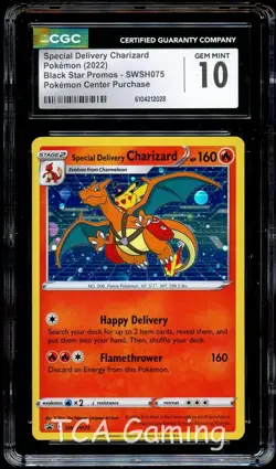 CGC 10 GEM MINT Special Delivery Charizard SWSH075 HOLO PROMO Pokemon Card 028 - Image 1