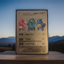 Pokemon Charmander, Bulbasaur & Squirtle Gold Foil Rare Fan Made Trading Card. - Image 1