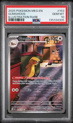 2025 Pokemon Meg EN-Mega Evolution Gumshoos Illustration Rare PSA 10 #153 Trump - Image 1