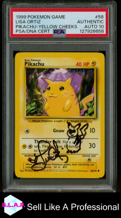 PIKACHU YELLOW CHEEKS POKEMON 1999 58 AUTO LISA ORTIZ PSA AUTHENTIC AUTO 10 - Image 1