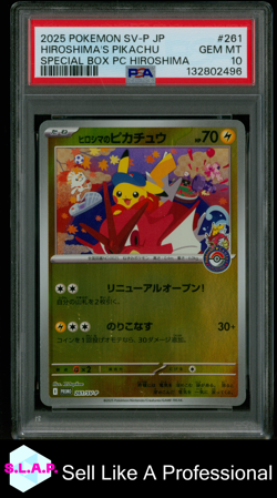 HIROSHIMA PIKACHU POKEMON 261 2025 SPEC BOX POKEMON CENTER HIROSHIMA JP PSA 10 - Image 1
