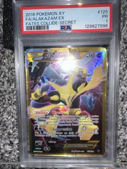 2016 POKEMON XY FATES COLLIDE SECRET #125 FULL ART/ALAKAZAM EX PSA 1 - Image 1
