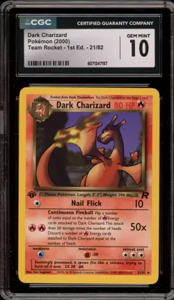Pokemon Dark Charizard Team Rocket 1st Edition NON Holo Rare #21 CGC 10 Gem Mint - Image 1