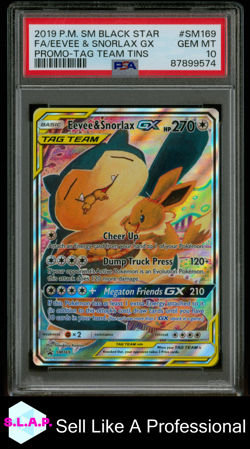 FA/EEVEE & SNORLAX GX PROMO-TAG TEAM POKEMON SM BLACK STAR PRM 2019 SM169 PSA 10 - Image 1