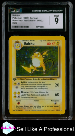 RAICHU HOLO 1ST EDITION POKEMON 14/102 1999 BASE SET MINT GERMAN CGC MINT 9 - Image 1