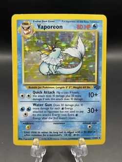 Pokemon TCG Vaporeon Holo Rare Card 12/64 Jungle Set, Vintage 1999 MP - Image 1