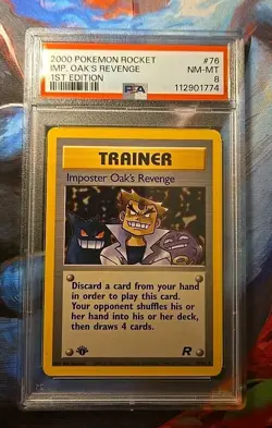 Imposter Oak's Revenge 76/82 1st Edition Team Rocket Graded Pokemon PSA NM-MT 8 - Image 1