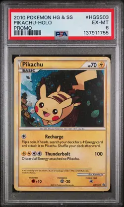 PSA 6 Pikachu HGSS03 2010 Heartgold & Soulsilver Black Star Promo Pokemon SWIRL - Image 1