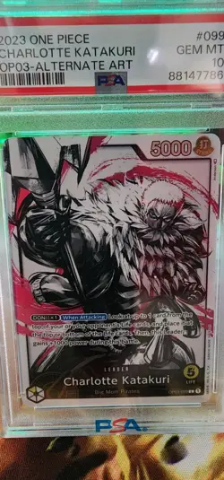 Bandai One Piece Card Game Charlotte Katakuri Alt Art Leader OP03-099 PSA 10 - Image 1