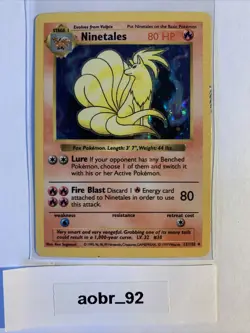 Ninetales Pokemon Card Holo Shadowless 12/102 Rare - Image 1