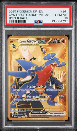 2025 POKEMON DRI EN-DESTINED RIVALS HYPER RARE #241 CYNTHIA'S GARCHOMP EX PSA 10 - Image 1