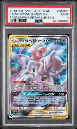 2019 POKEMON SM BLACK STAR PROMO #SM191 FULL ART/MEWTWO & MEW GX PSA 9 - Image 1
