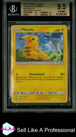 PIKACHU POKEMON 28/73 2017 SHINING LEGENDS HOLO DEUTSCH BECKETT 9.5 - Image 1