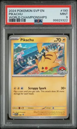 2024 POKEMON SVP EN-SV BLACK STAR PROMO WORLD CHAMPIONSHIPS #190 PIKACHU PSA 9 - Image 1