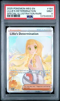 2025 POKEMON MEG EN-MEGA EVOLUTION #184 LILLIE'S DETERMINATION MINT PSA 9 - Image 1