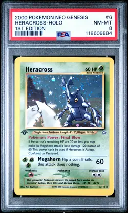 2000 Pokemon Neo Genesis 1st Edition #6 Heracross Holo PSA 8 NM-MINT - Image 1
