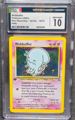 2001 Pokemon Neo Discovery 1st Ed. - Wobbuffet 16/75 - Holo - CGC 10 Gem Mint - Image 1