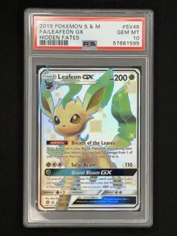 Pokemon TCG PSA 10 GEM MINT Leafeon GX SV46/SV94 Hidden Fates English - Image 1