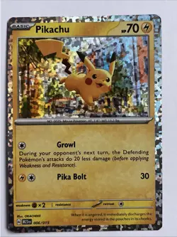 Pokemon Pikachu Holo Trading Card 70 HP Growl Pika Bolt Paldean Fates - Image 1