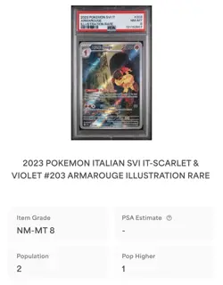 POKEMON PSA 8 ARMAROUGE ILLUSTRATION RARE 203/198 SCARLATTO e VIOLETTO ITALIANO - Image 4