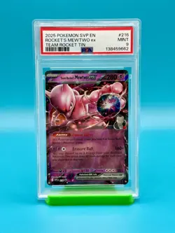 PSA 9 - 2025 POKEMON, SVP EN, ROCKET'S MEWTWO EX, TEAM ROCKET TIN - Image 1