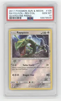 2017 POKEMON SUN & MOON GUARDIANS RISING RAYQUAZA REVERSE FOIL PSA 10 Q1887 - Image 1