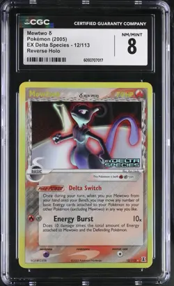 Pokemon TCG Mewtwo Reverse Holo Stamped 12/113 Ex Delta Species CGC Near Mint 8 - Image 1