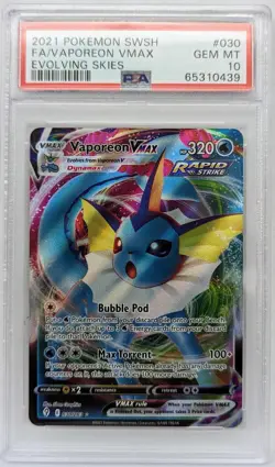 2021 POKEMON SWORD & SHIELD EVOLVING SKIES #030 FULL ART/VAPOREON VMAX PSA 10 - Image 1