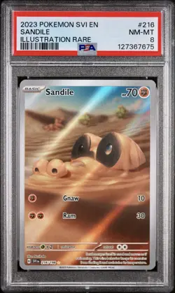 POKEMON PSA 8 SANDILE ILLUSTRATION RARE 216/198 SCARLET e VIOLET ENGLISH 2023 - Image 1