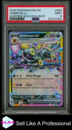UMBREON EX POKEMON #060 2025 PRE SURPRISE BOX EXCLUSIVE ENGLISCH PSA 9 - Image 1
