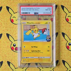 Pokemon Pikachu TCG Promo Card On the Ball Futsal, 001/005 PSA 8 Near Mint - Image 1