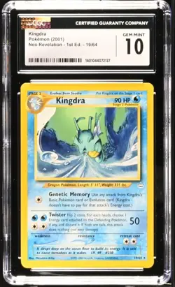 CGC 10 GEM MINT Kingdra Neo Revelation 1st Edition 19/64 Pokemon Card - MISGRADE - Image 1