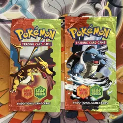 2 Empty EX Fire Red Leaf Green Charizard Blastoise Art Pokemon Card Opened Pack - Image 1