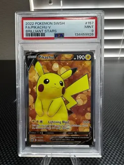 2022 Pokemon Sword & Shield Pikachu V Full Art Brilliant Stars #157 PSA 9 - Image 1
