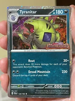 POKEMON TYRANITAR 135/193 RARE COSMOS HOLO WITH SWIRL PALDEA EVOLVED STAMPED NM - Image 1