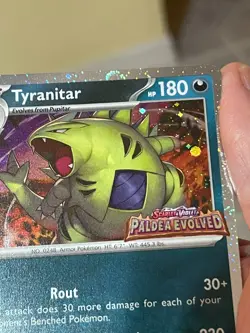 POKEMON TYRANITAR 135/193 RARE COSMOS HOLO WITH SWIRL PALDEA EVOLVED STAMPED NM - Image 3