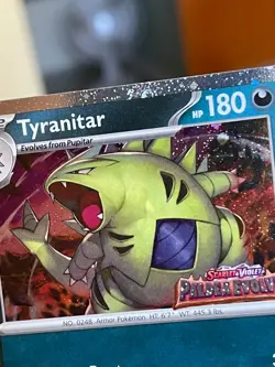 POKEMON TYRANITAR 135/193 RARE COSMOS HOLO WITH SWIRL PALDEA EVOLVED STAMPED NM - Image 4