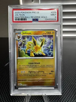 2025 POKEMON EN-PRISMATIC EVOLUTIONS JOLTEON MASTER BALL REVERSE HOLO PSA 9 - Image 1