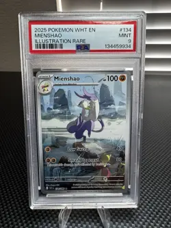 2025 POKEMON WHT EN-WHITE FLARE ILLUSTRATION RARE #134 MIENSHAO PSA 9 - Image 1